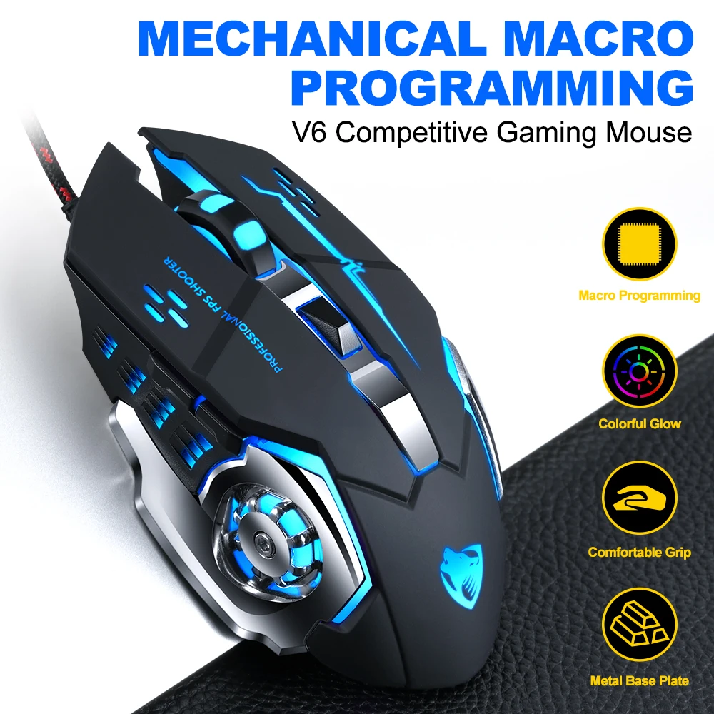 

Wired USB Programmable Gaming Mouse 7Color of Light 6 Button 3200DPI Mechanical Gaming Mice Silent Ergonomic Mouse for Pro Gamer