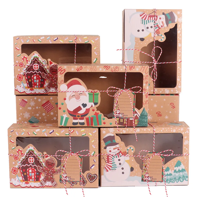 

Christmas Cookie Boxes with Window, Large Holiday Food Bakery Treat Boxes for Gift Giving, Pastry, Candy, Party Favors