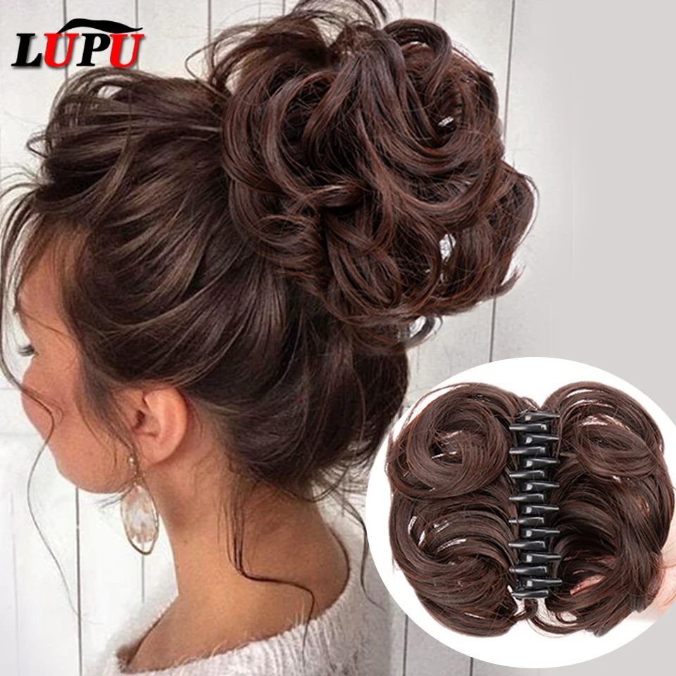

LUPU Synthetic Women's Hair Bun Bands Short Curly Chignon Hairpins Claw In Hairpieces for Fake False Hair Scrunchy Black Brown