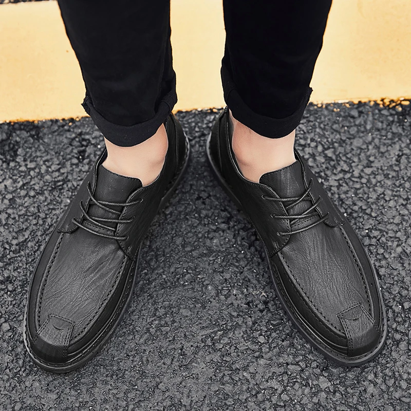 

2020 Leather Vintage Formal Brogue casual Men's Leather Shoes breathable Retro sewing fashion Soles Low Upper Shoes men