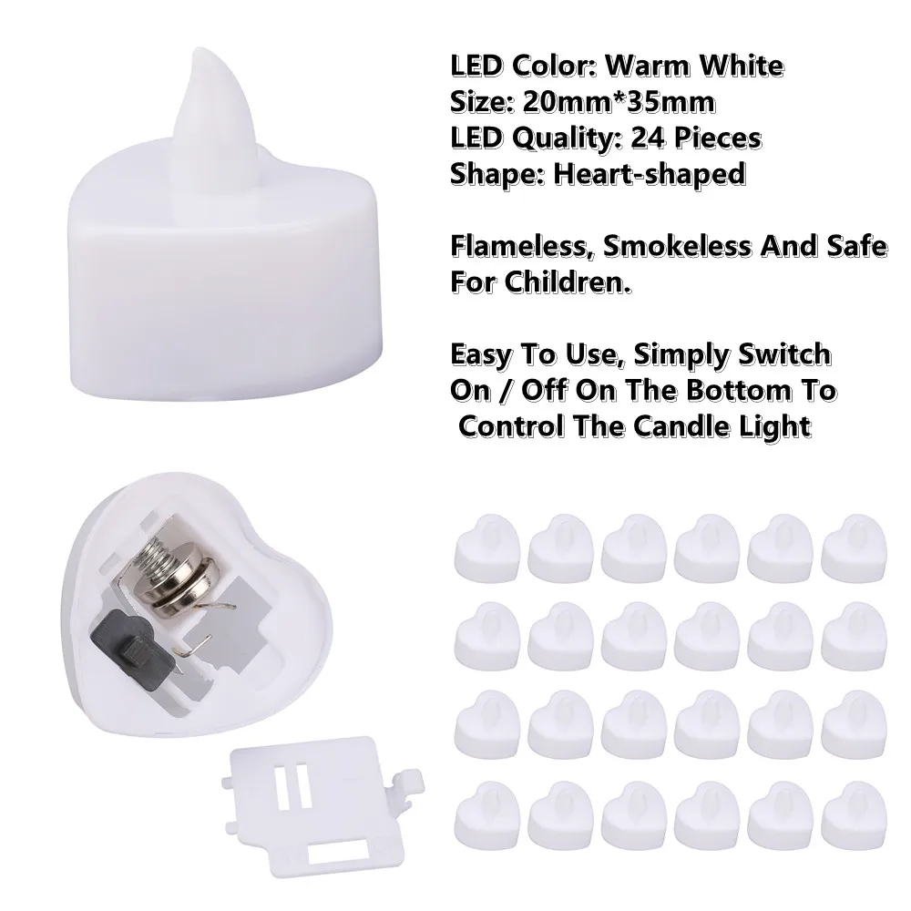 24 шт. в форме сердца Форма моделирование светодиодный мини Электронная свеча ко