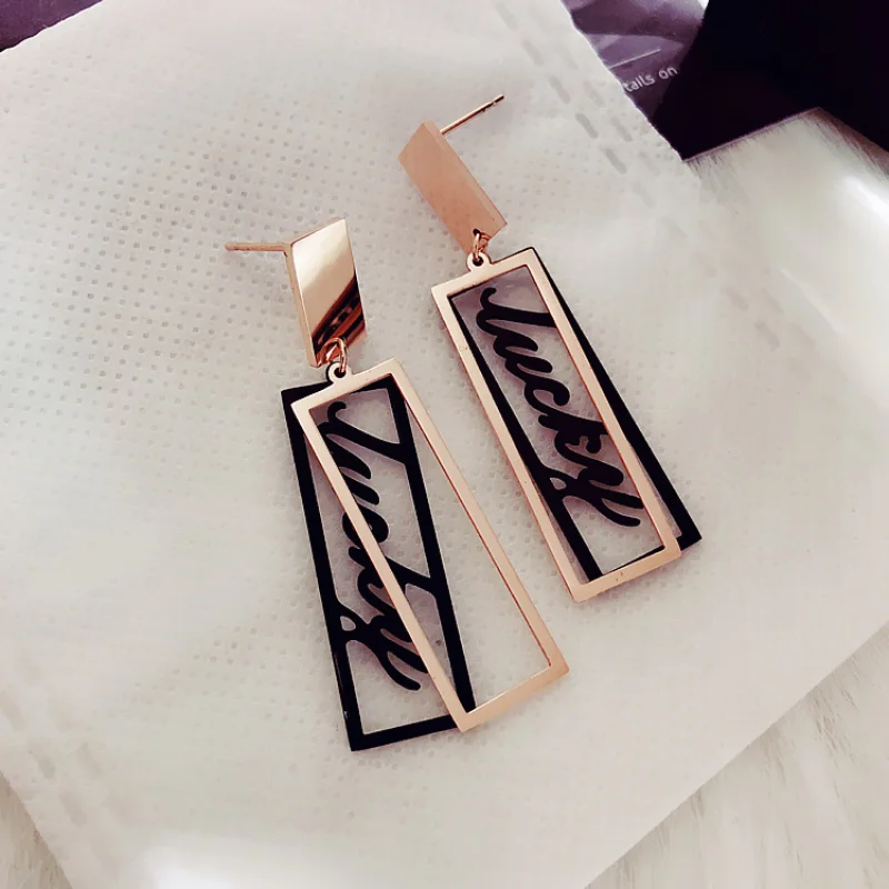 

POTCET Korea 2021 Fashion Trend Womens Stainless Steel Letter Rectangular Earrings Retro Simple Earrings Geometric Trend Jewelry