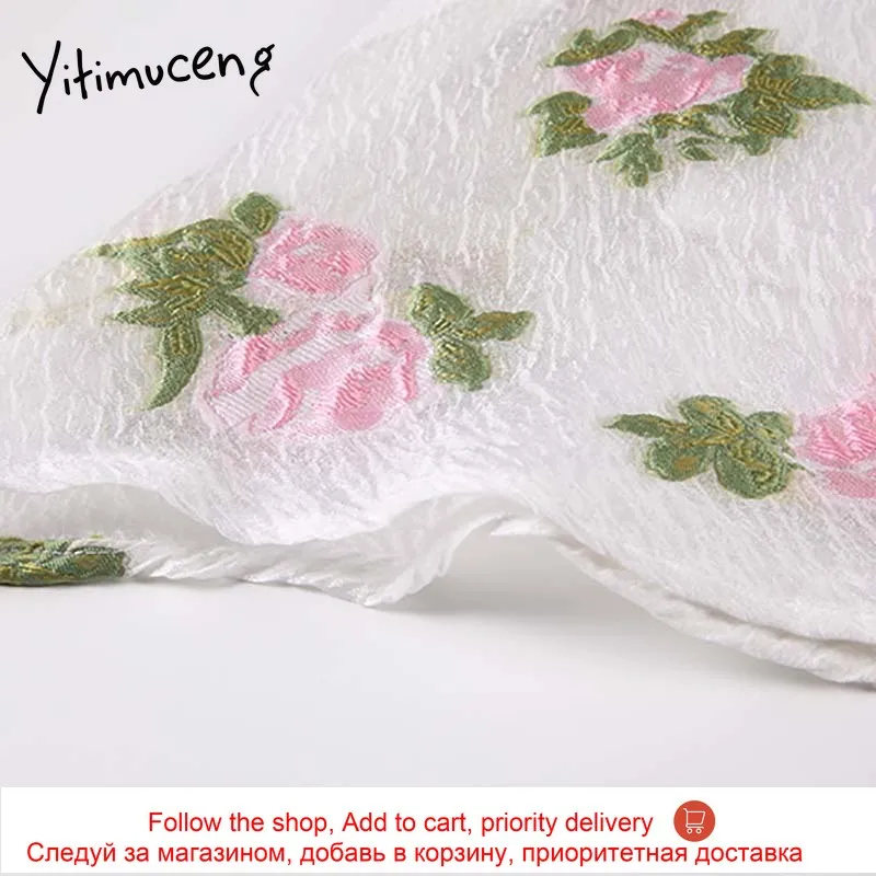 

Yitimuceng Floral Dresses Women Summer Big Bow Mini Oversize Puff Sleeve High Waist Short Sleeve 2021 Fashion New Sweet Dress