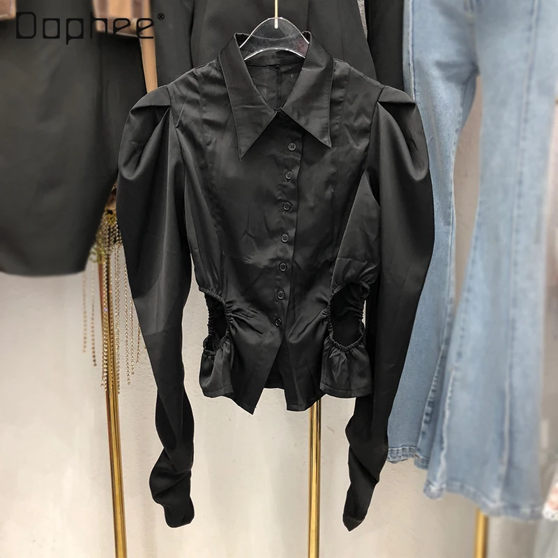 

Модная женская одежда в Корейском стиле, Новинка осени 2021, сексуальный наряд из шерсти, рубашка с длинным рукавом, Женская облегающая блузка...