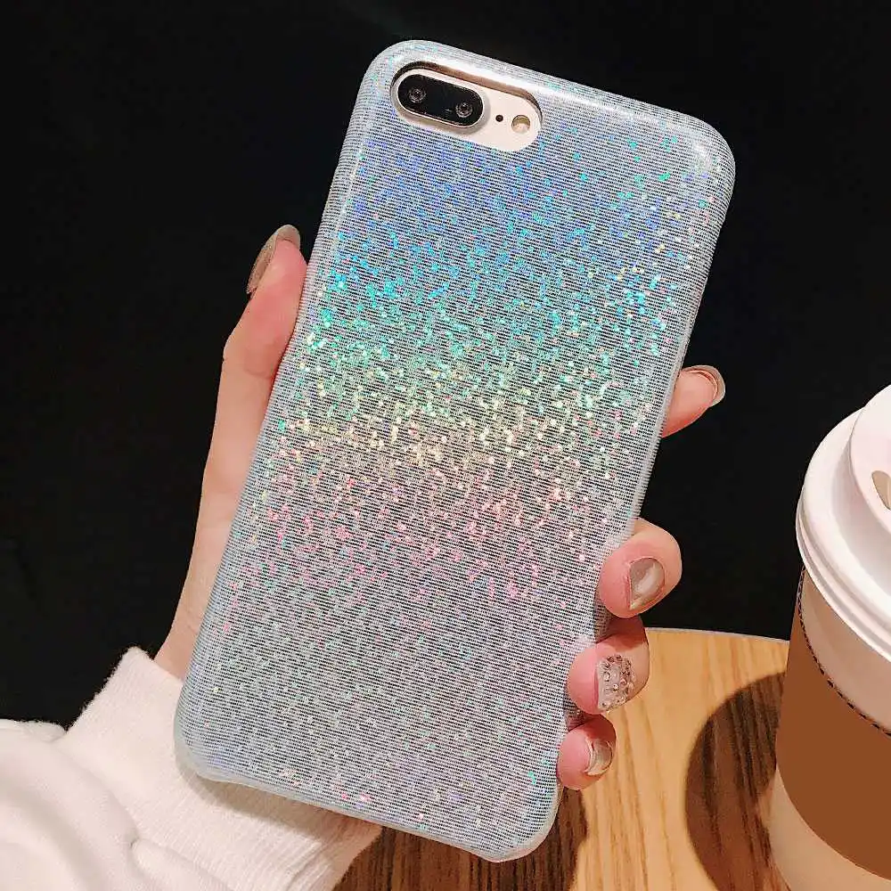KISSCASE мягкие блестящие градиентные лазерные Чехлы для iPhone X XS Max XR силиконовые 8 7 6 6S
