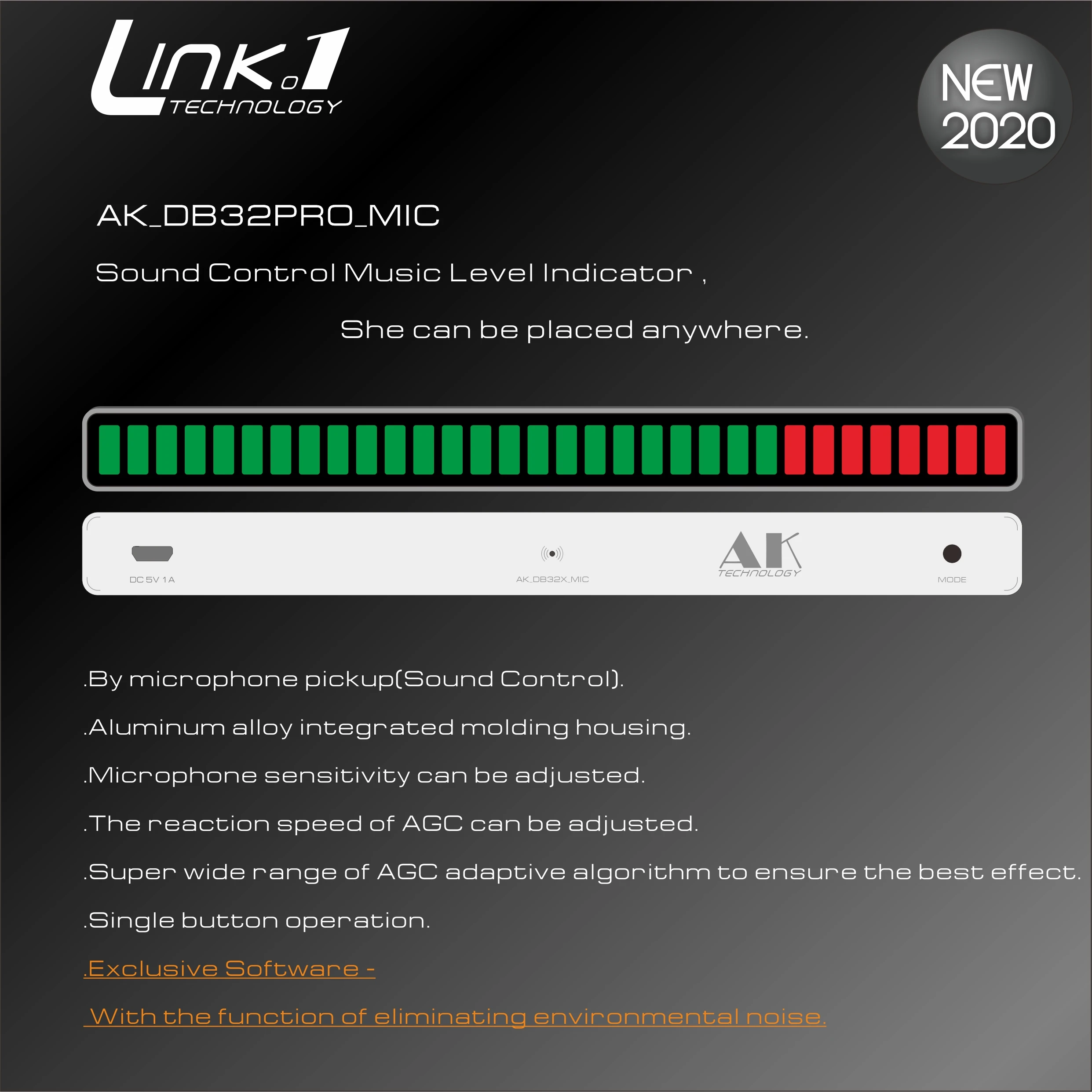 

LINK1 Sound Control Music Level Indicator Audio Music Spectrum Board AGC For MP3 VU Meter Amplifiers Speaker DC5V