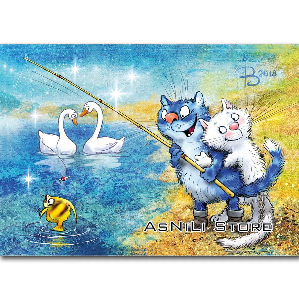 5D алмазная вышивка сделай сам животное синяя кошка и петух мозаичный узор