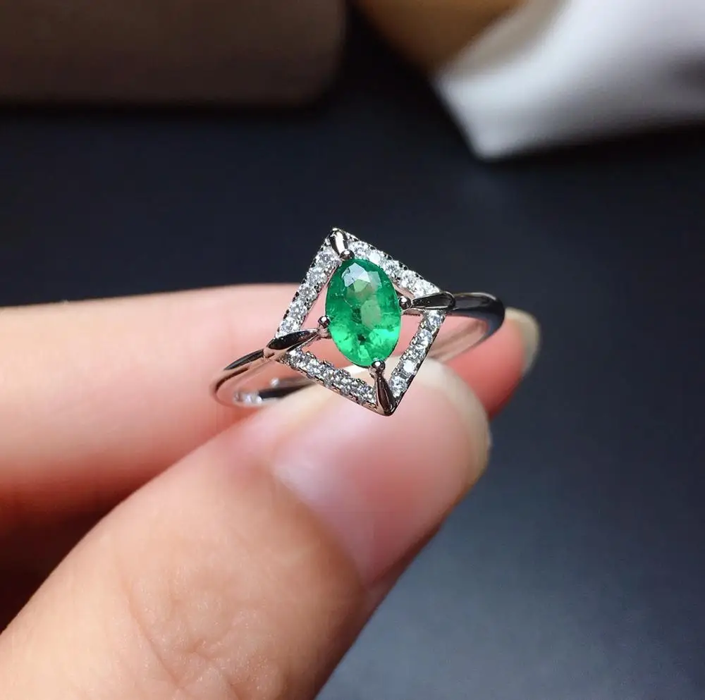 

SHILOVEM 925 sterling silver real Natural Emerald rings classic fine Jewelry women wedding gift new plant 4*6mm mj0406432agml