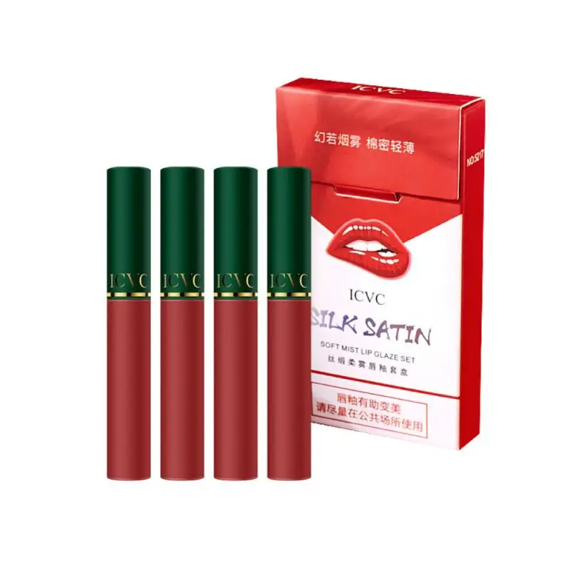 

4color Lip Gloss Makeup Liquid Shimmer Moisturizer Natural LongLasting Waterproof Matt Cigarette Shape Smoke Tube Lipstick TSLM1