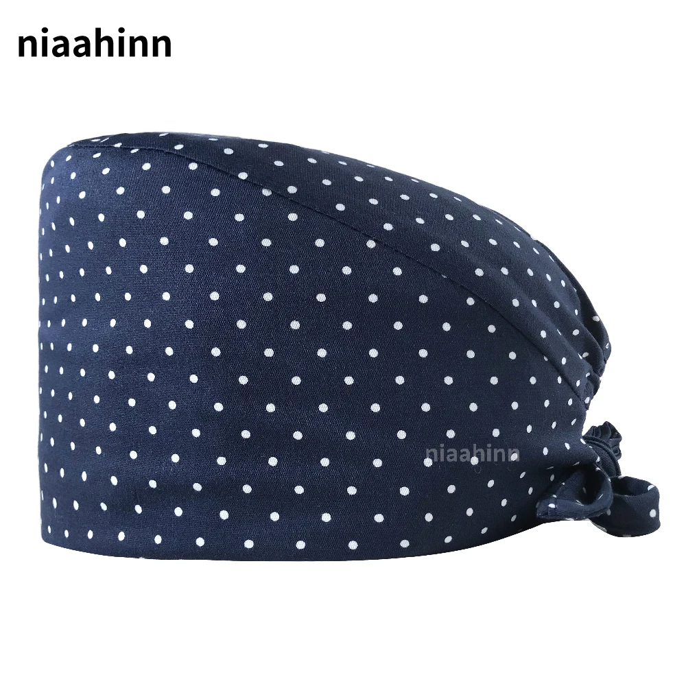 

Tieback Elastic Beauty Salon Work Hat Printing Adjustable Cotton Work Cap Beautician Accessories Nurse Scrubs Cap Surgicals Caps