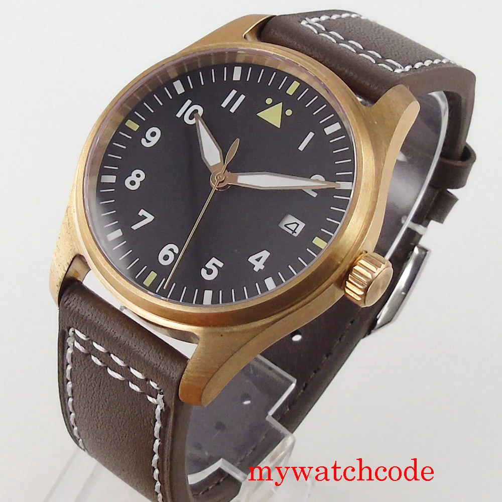 CuSn8 Bronze NH35 Automatic Men Watch Date Sapphire Crystal 200m Water Resistance Leather Strap Luminous Marks Hands