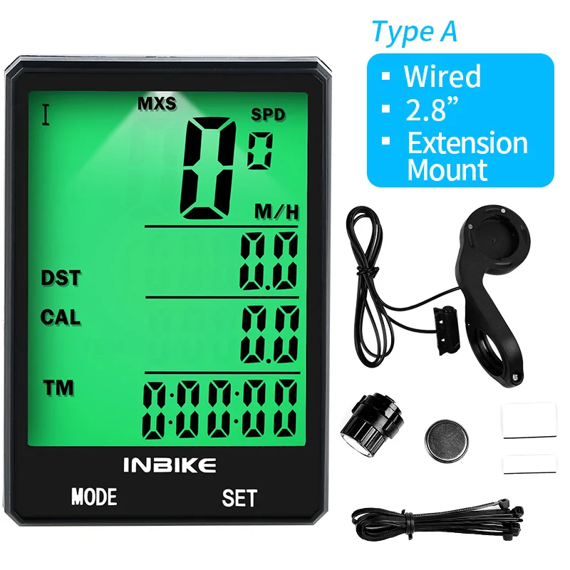 A-Extension Mount INBIKE, 2,8 дюймов, велосипедный беспроводной компьютер, непромокаемый, многофункциональный, для езды на велосипеде, одометр, велосипедный спидометр, секундомер, подсветка - Цвет: A-Extension Mount