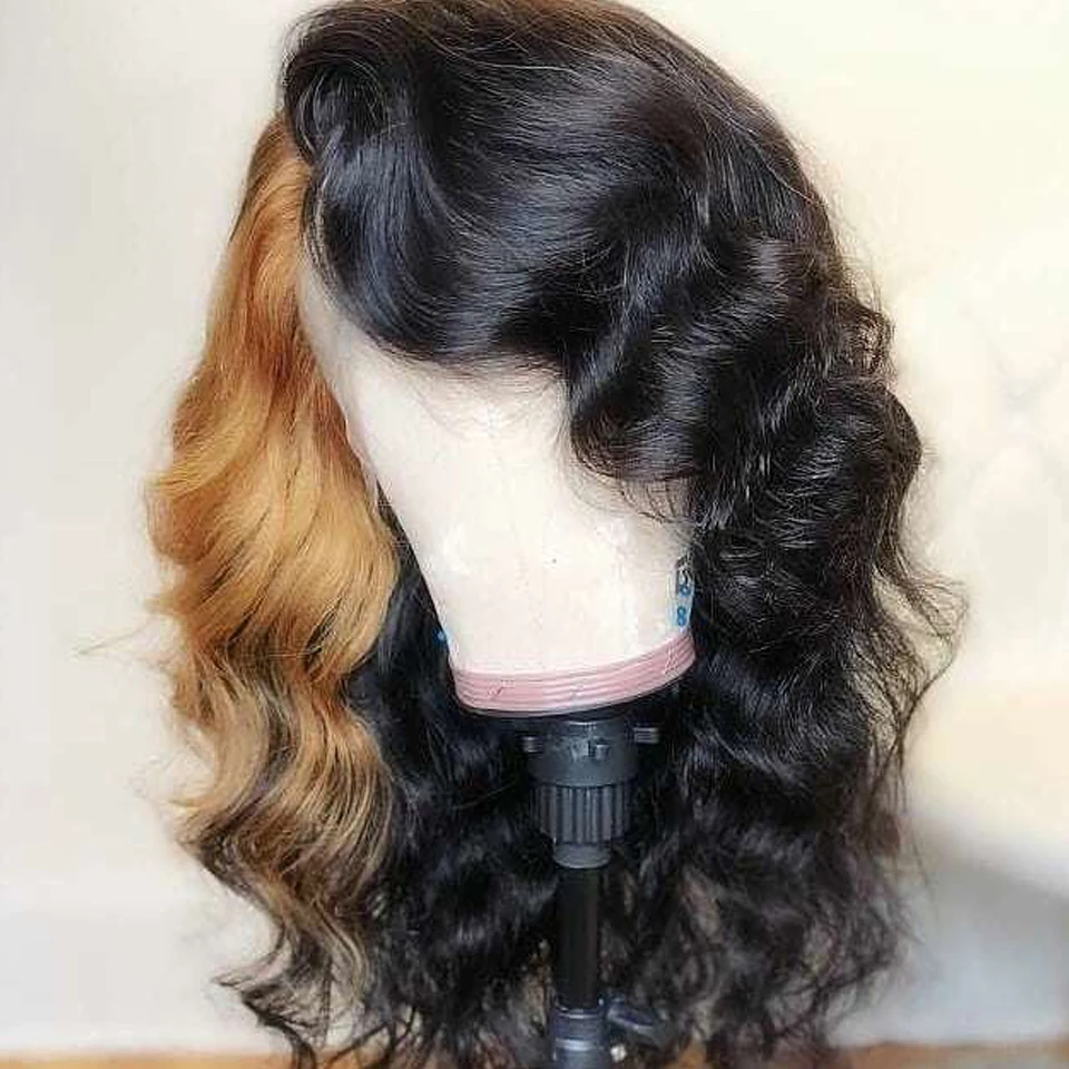 Свободная волна медовый блонд выделяет цвет 13x6 Омбре человеческие волосы парик