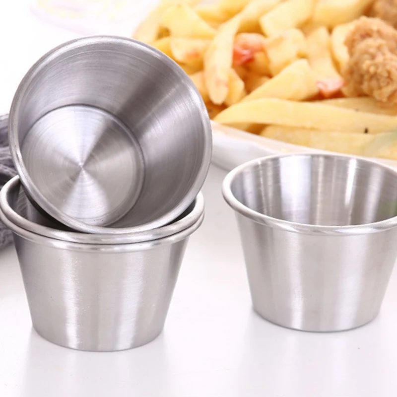 1pcs Reusable Stainless Steel Appetizer Dipping Bowl Plates Sauce Container Dipping Cups Sauce Cups for Barbecue Bar Restaurant