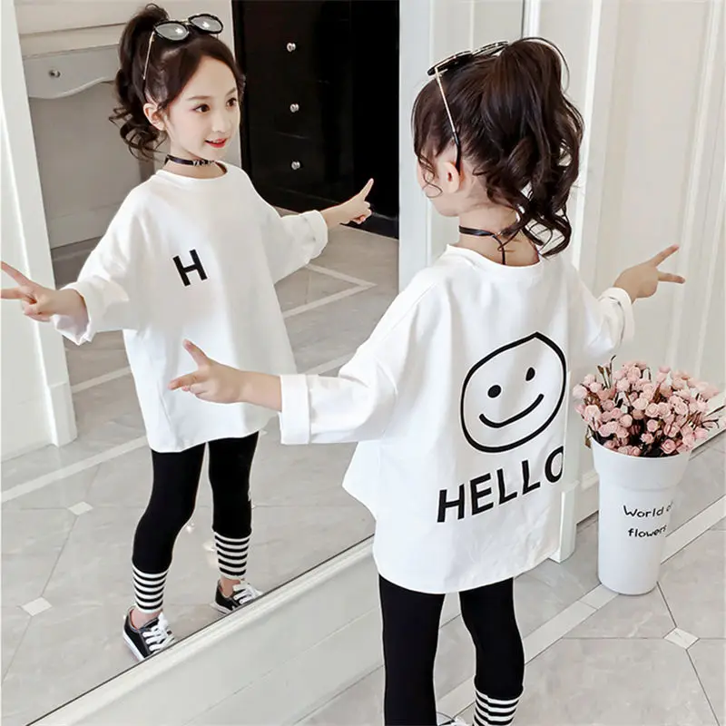 

Girls' Spring And Autumn Clothing 2022 New Korean Style Children's Fashionable Stylish Long Sleeve Mid-Length T-shirt