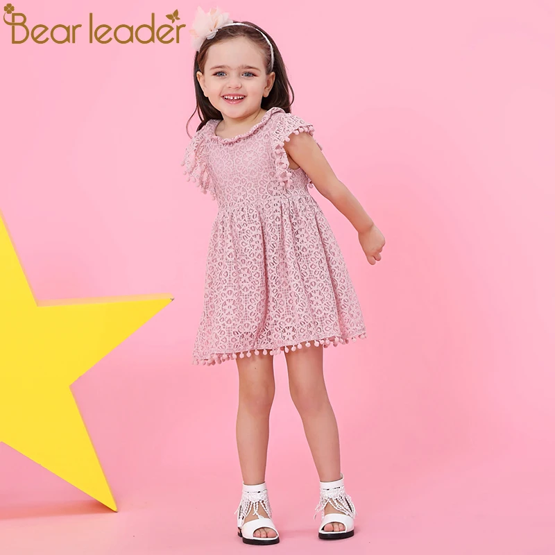 Bear Leader Girls Dress 2021 New Summer Brand Clothes Lace Petal Sleeve Design Baby Party For 3-7 Years | Детская одежда и обувь