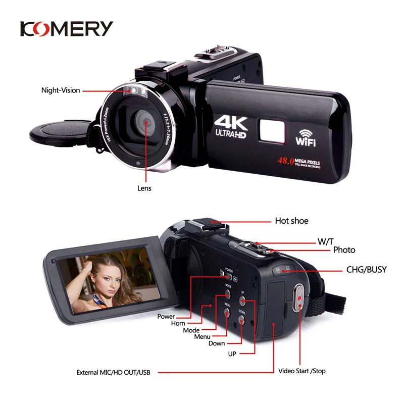 3 компонентная видеокамера KOMERY 4K Wi Fi камера ночного видения потоковое видео для