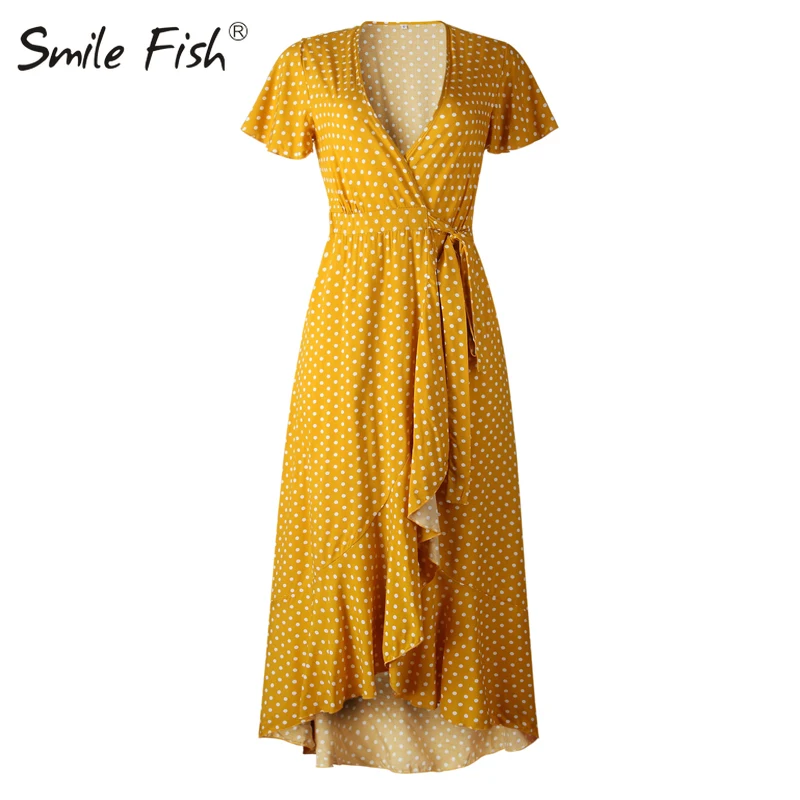 Пляжный отдых с запахом глубоким v образным вырезом и BohoPrinted Платье бантом