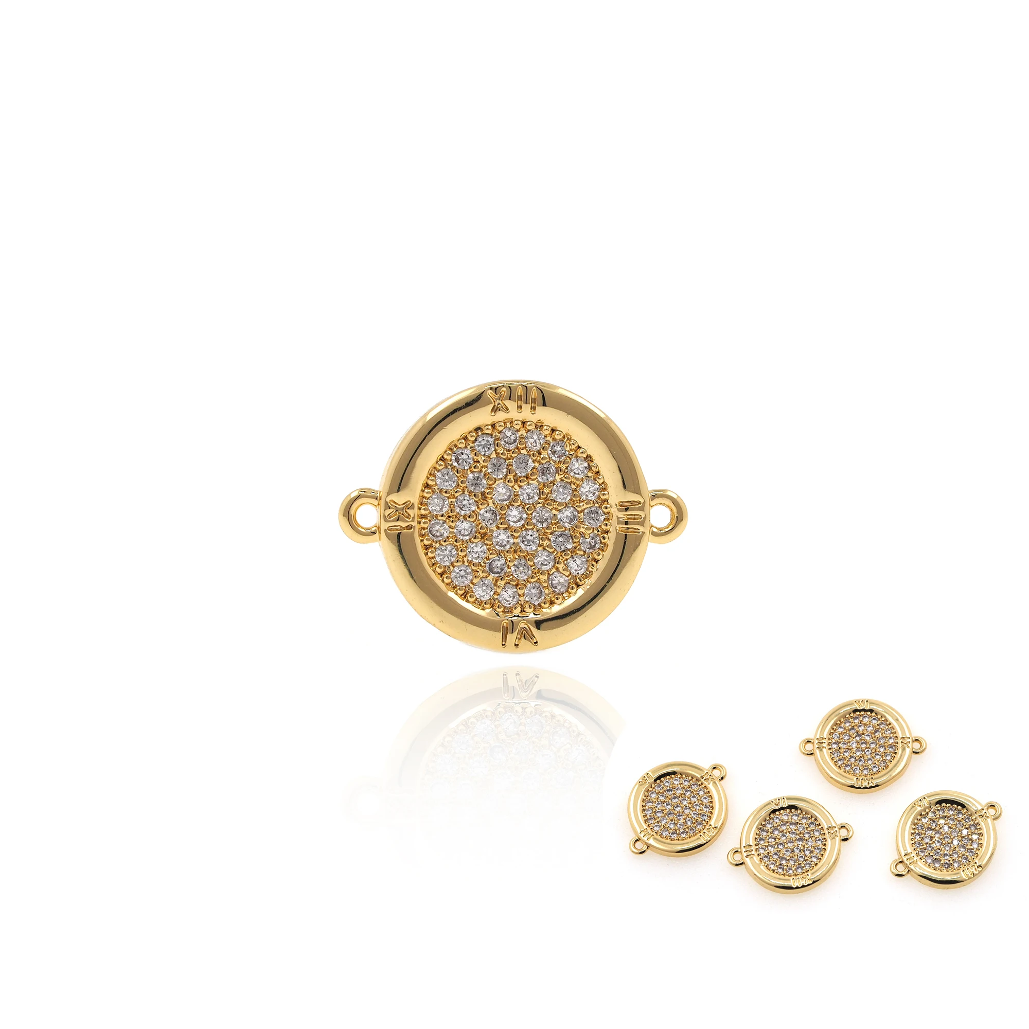 

Позолоченные круглые мини-часы с цирконом, 18 К