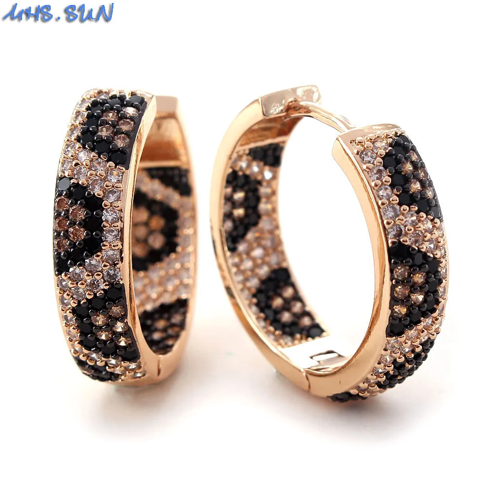 

MHS.SUN Women Popular Cubic Zirconia Earrings Jewelry With Leopard Design Copper Character Hoop Earrings For Party Gift Newest