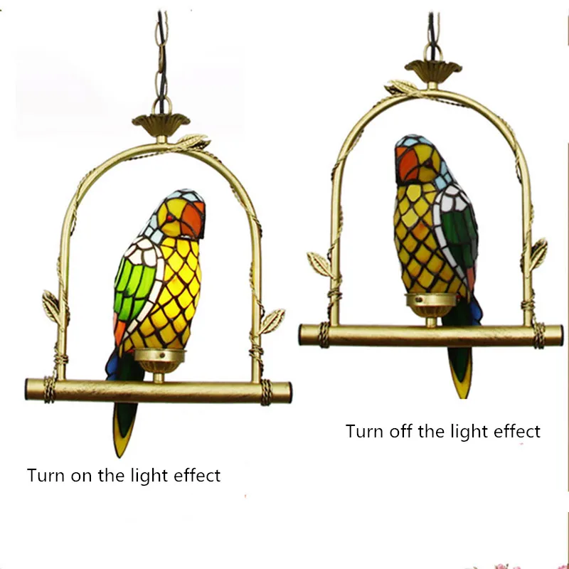 Цветное Стекло светильник в виде попугая приспособление арт птица кулон лампа