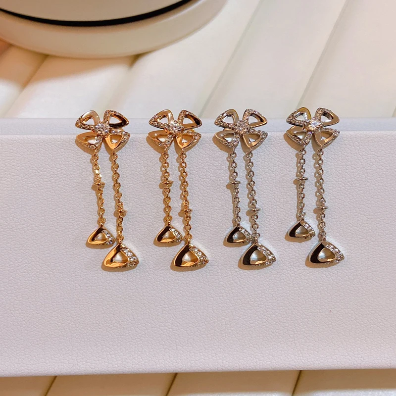 

Elegant fashion, eternal flower earrings original brand high quality jewelry logo exquisite female gift