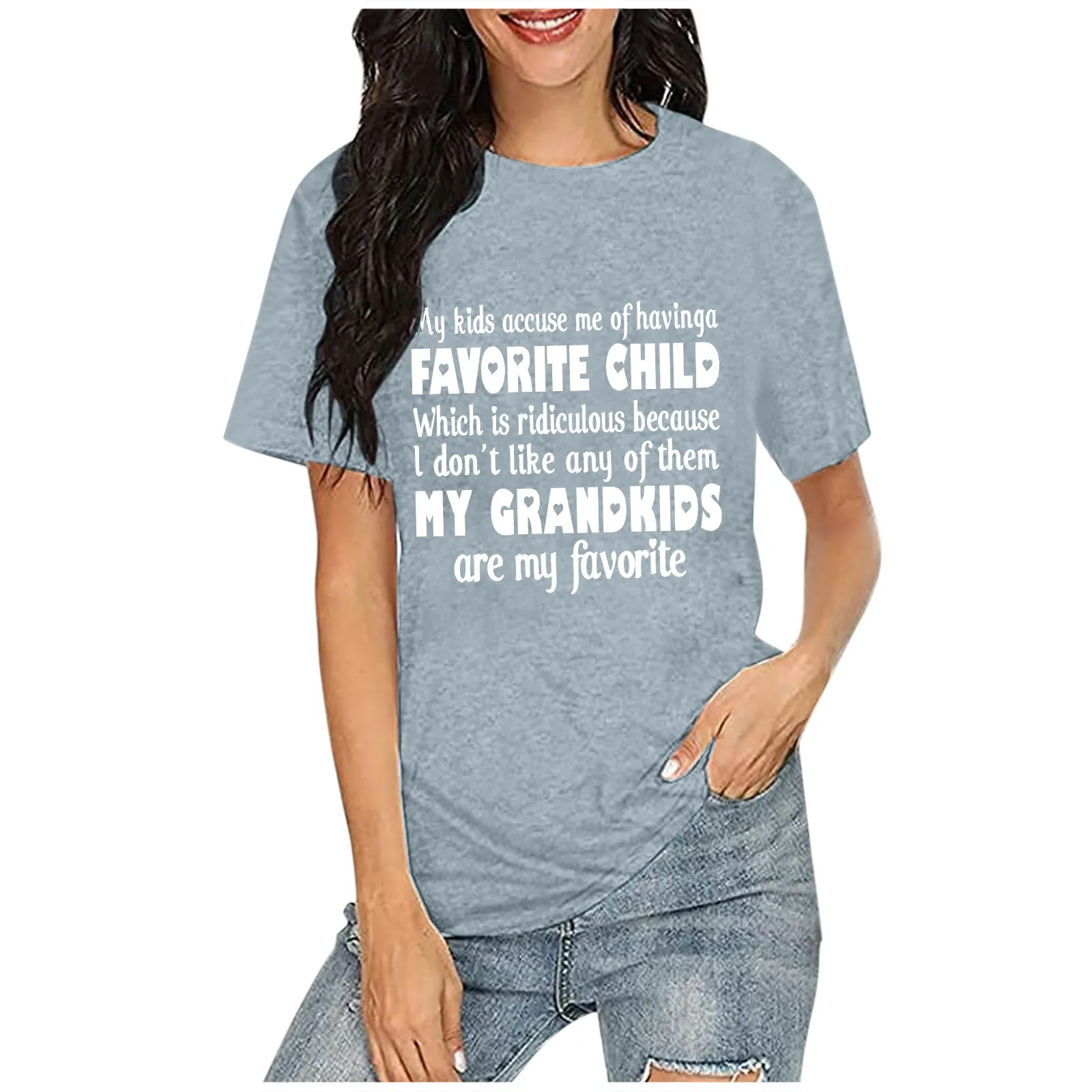 

Женская футболка с коротким рукавом, круглым вырезом и принтом букв