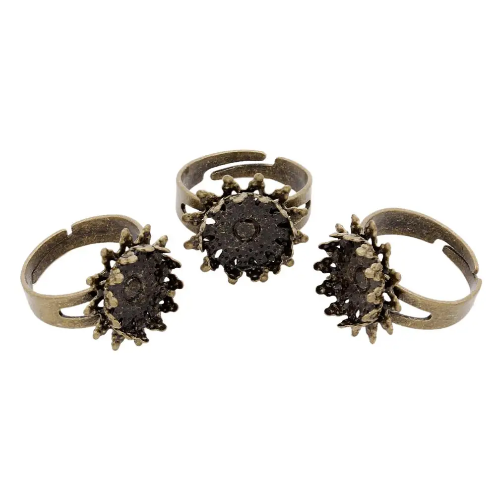 

5pcs/lot 12mm Lotus Ring Copper Plated Ancient Bottom Retro Time Gemstone Blank Base Tray For DIY Ring Jewelry