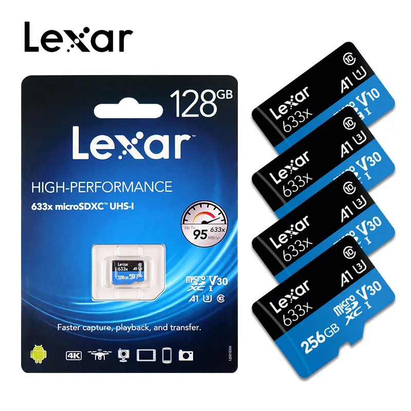 Lexar micro sd  633x1000x32  64  128  256  512     10  micro sd  1080p full-HD 3D     4K