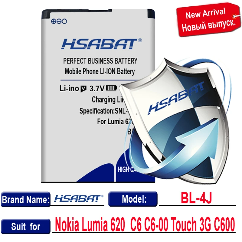 Аккумулятор HSABAT BL-4J 3500 мА · ч для Nokia Lumia 620 C6 C6-00 Bateria Touch 3G C600 | Мобильные телефоны и