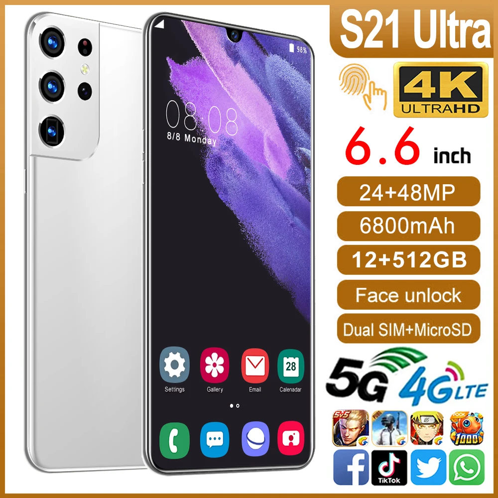 

Global Version 6.7 Inch S21 Ultra 12GB RAM 512GB ROM 24+48MP Andriod 10 Smartphones Ten Core MTK6889 Dual SIM 4G 5G Cell Phone