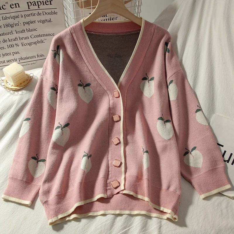 

Pull amanches longues pour Femme, Cardigan tricote, surdimensionne, mignon, rose, peche, style coreen, collection automne 2021