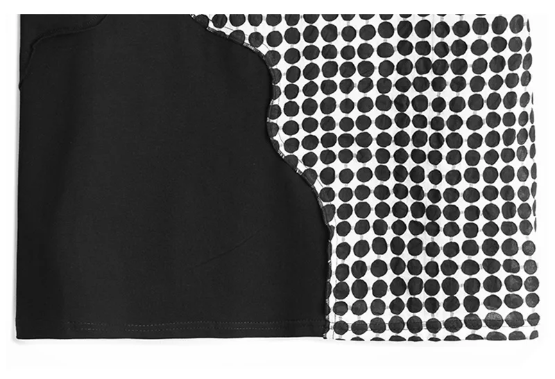 

Women Black Dot Printed Oversized Irregular T-shirt New Round Neck Short Sleeve Fashion Tide Spring Summer 2021 E912