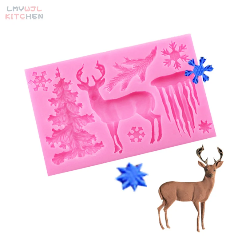 

Classic Christmas Series Elk Snowflake Liquid Silicone Mold DIY Handmade Chocolate Fondant Cake Decoration Resin Mold