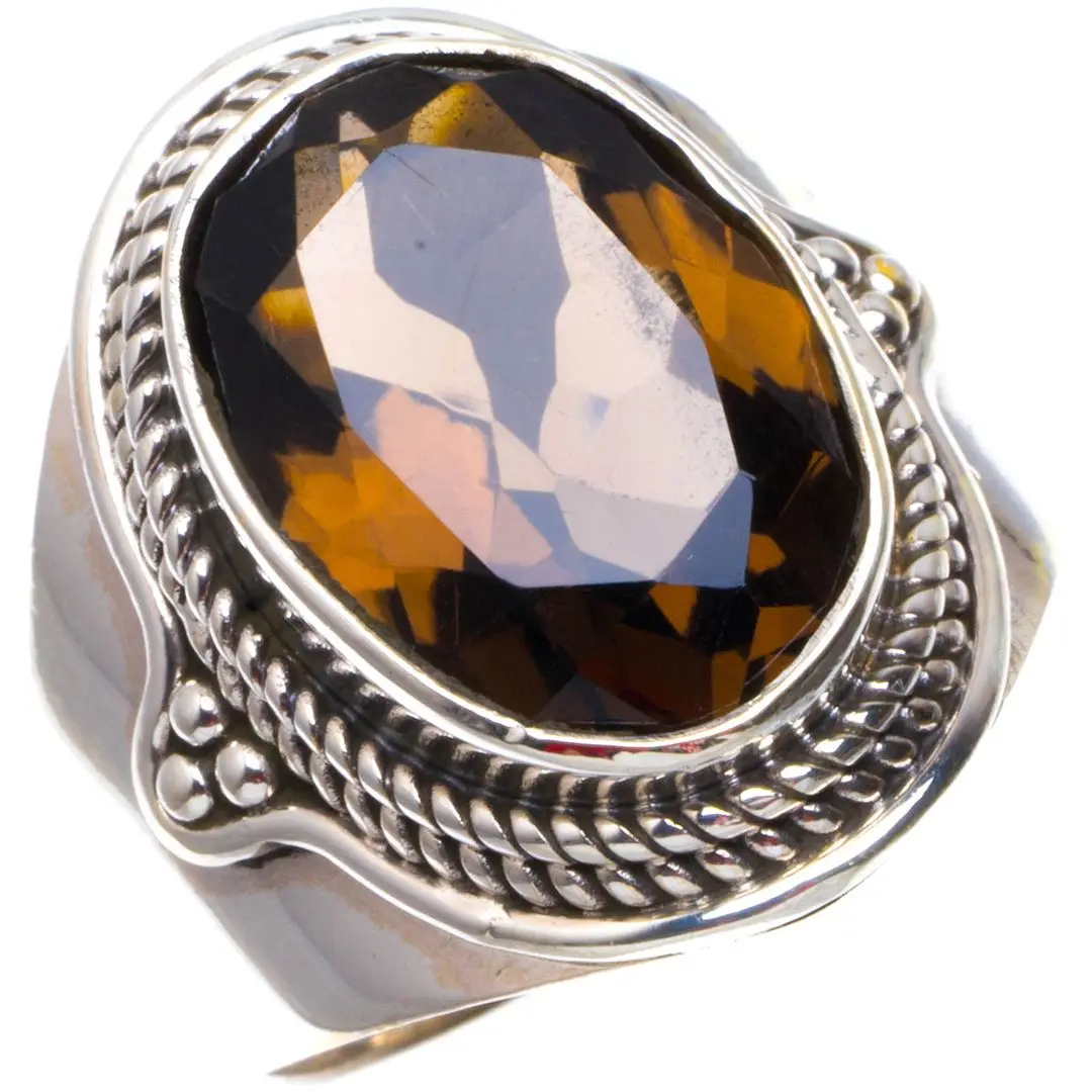Натуральный дымчатый кварц ручной работы уникальное женское серебряное кольцо 6