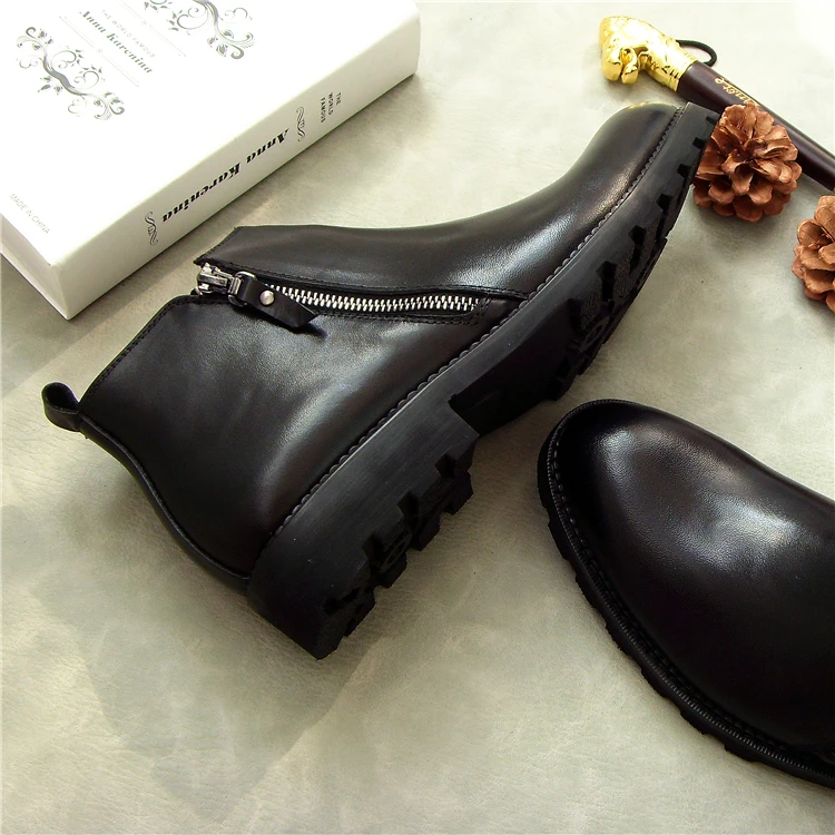 Новинка мужские черные ботинки на низком каблуке молнии модельные туфли из