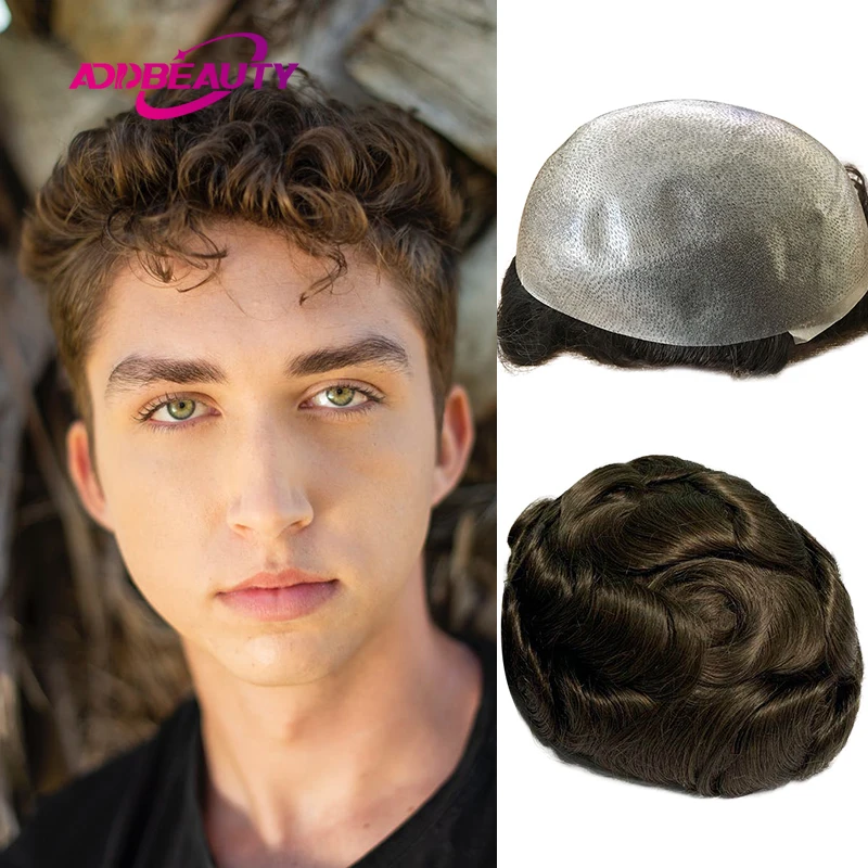 Мужской парик s Toupee из тонкой искусственной кожи 0 04 05 см Реми человеческие волосы