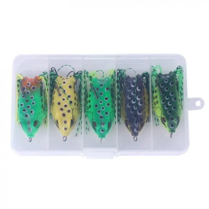 5pcs/lot 3D Eyes Soft Frog Lure Silicone Bait 5 Colors Mixed 12g Fishing Wobblers Artificial with Transparent Box | Спорт и