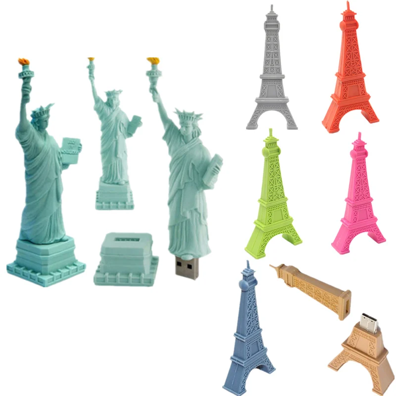 Usb флеш-накопитель 32 ГБ, мини-флешка в форме Эйфелевой башни, статуи Свободы, искусственная кожа, Usb флеш-накопитель 4 ГБ, 8 ГБ, 16 ГБ, 64 ГБ, 128 ГБ, 256 ГБ, флешка