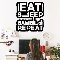 eat sleep game repeat vinyl kids room decor wall sticker teens game room playroom decoration wall decal mural wall poster c13 45