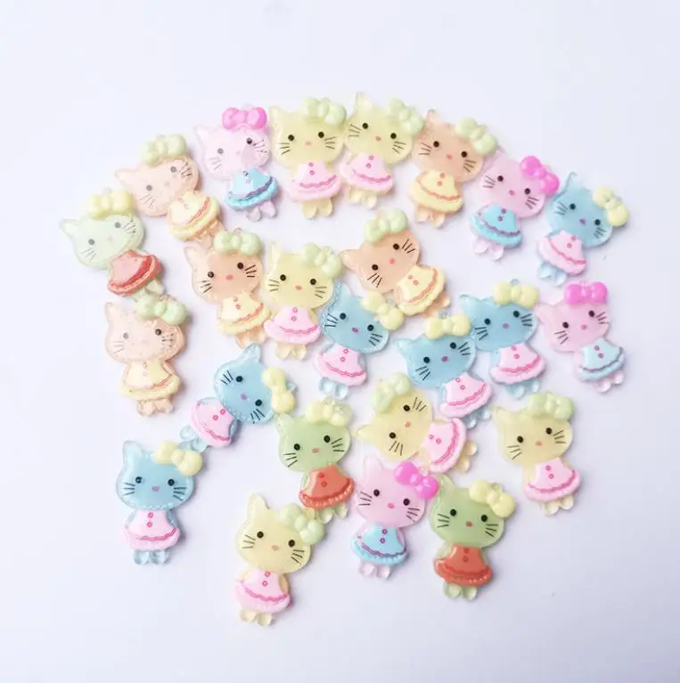 

Resin Flatback Kawaii Cartoon Cat Cabochon Fit Kids Hair Bows Accessories DIY Embellishments Decoration Crafts