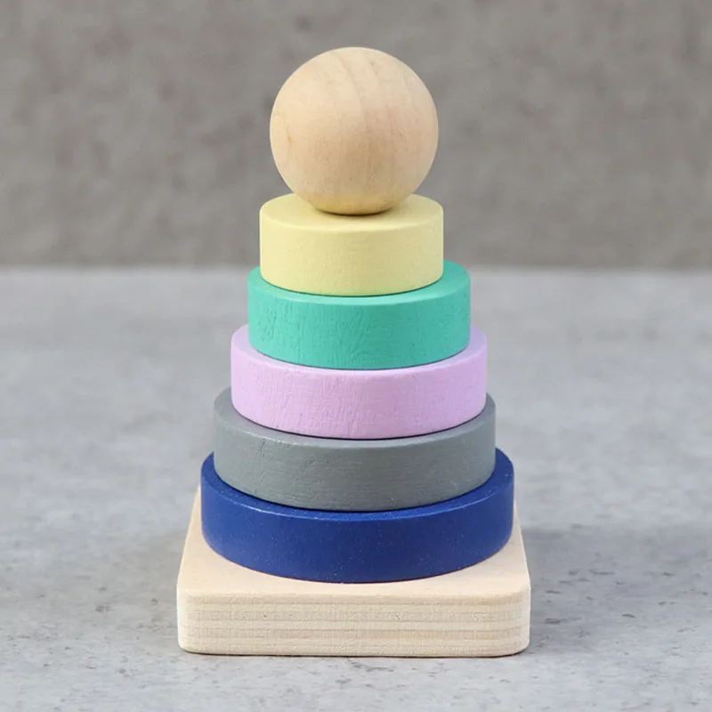

1Set Wooden Geometric Shape Stacking Game Tower Column Ring Toy Multicolor for Boy Girl Nice Gift Early Educational Toys