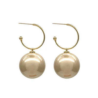 

Elegant Big Simulated Pearl Drop Earrings Gold Link Hook Dangle Statement Big Ball Earrings Women Korean Design Wedding Jewelry