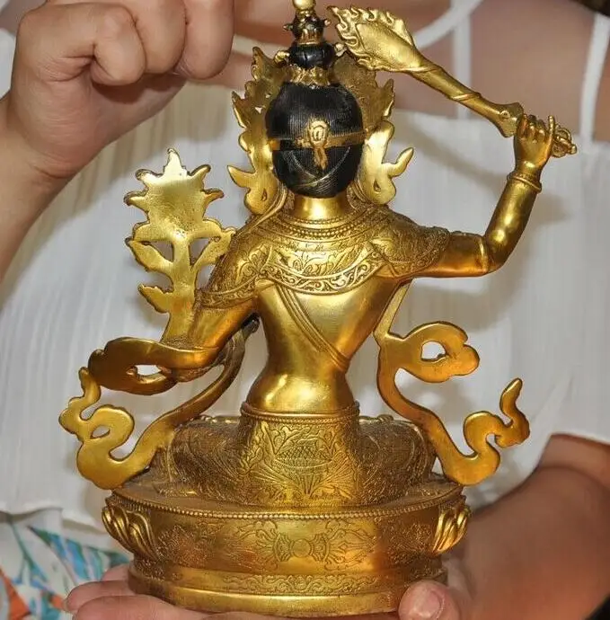 Тибетская бронзовая позолота инкрустация драгоценный камень Manjushri меч тара