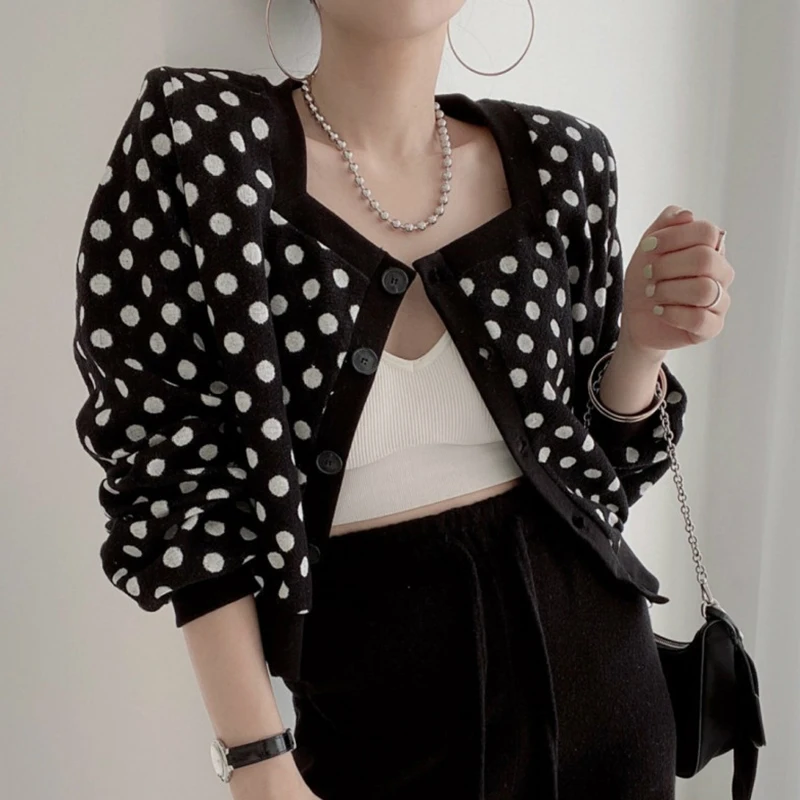 

Женский однобортный вязаный кардиган ZCSMLL, Свободный кардиган контрастных цветов с квадратным воротником и длинным рукавом, корейский стил...