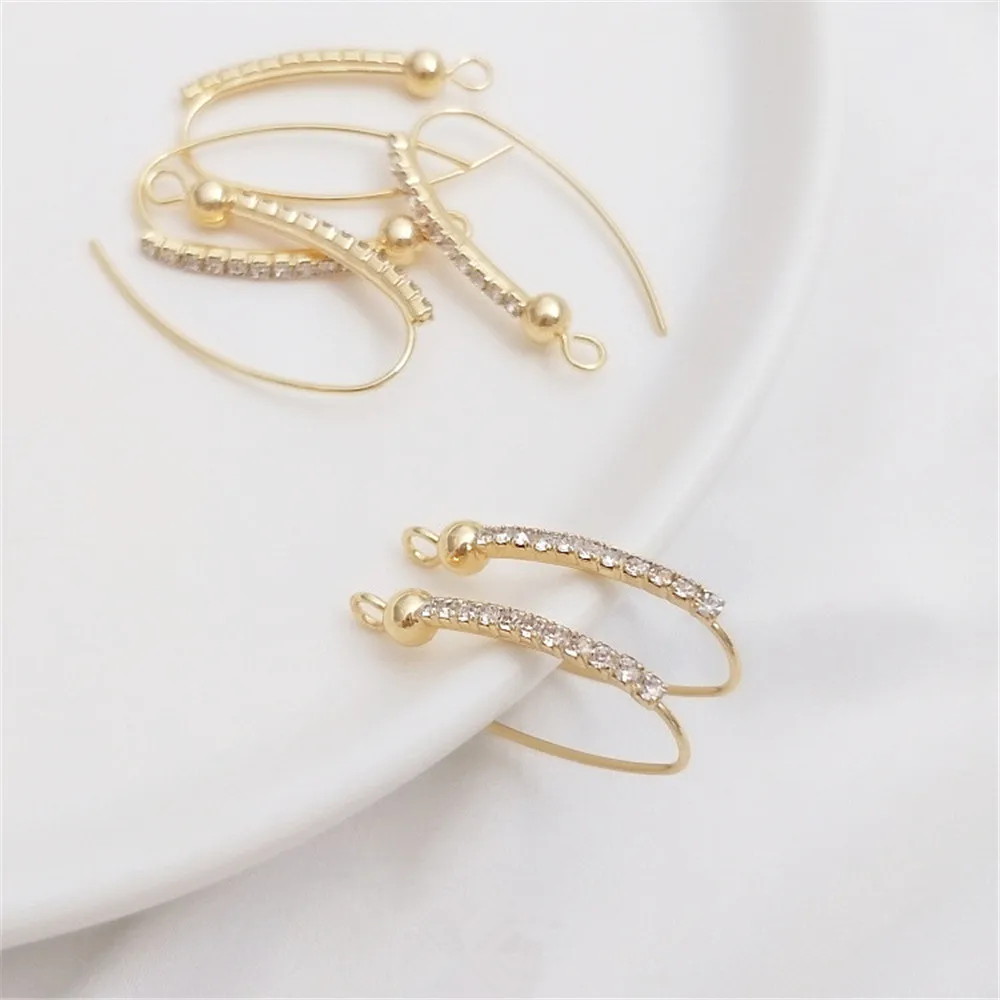 

14K Gold Filled Plated A row of zircon beads and straps hanging large U-shaped earring hook accessories