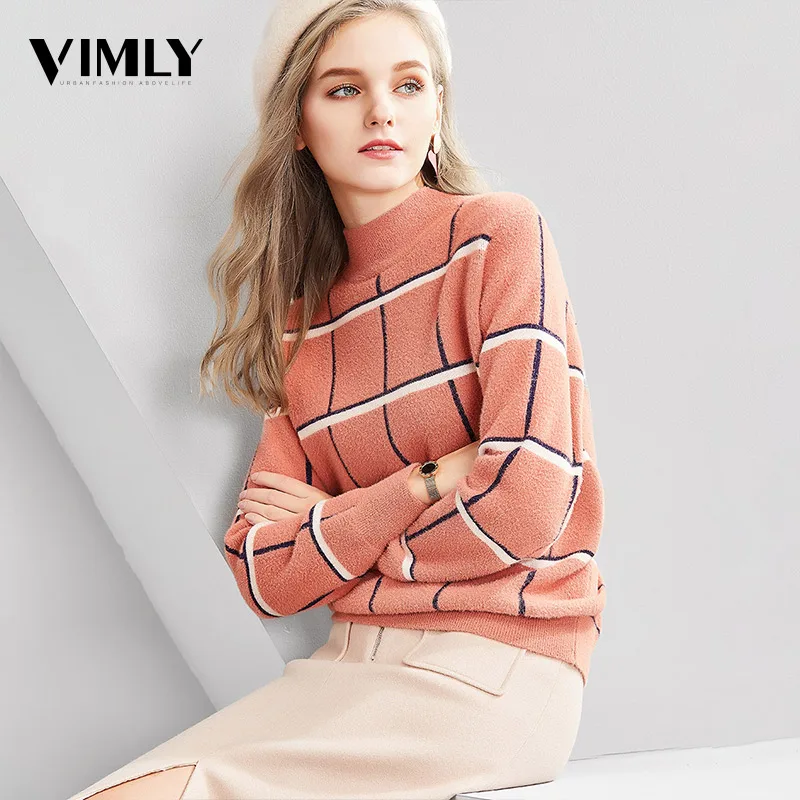 Vimly женские повседневные клетчатые пуловеры свитера женский свободный свитер с
