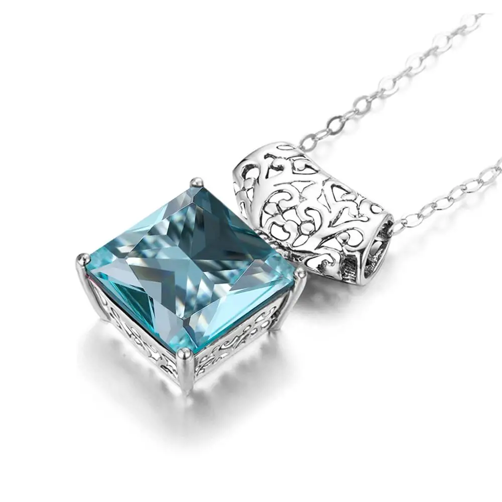 Аквамариновое ожерелье кулон Настоящее 925 стерлингового серебра кулоны из