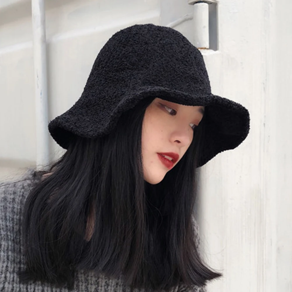 Winter Fashion Women Solid Color Wide Brim Warm Casual Woolen Bucket Hat Cap Summer Foldable Sun Prevent Hats | Аксессуары для