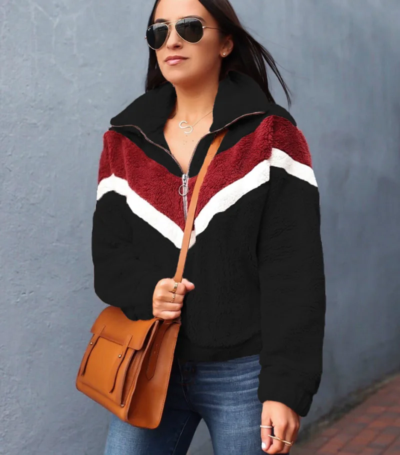 Разноцветное пальто с искусственным мехом Повседневная Верхняя одежда длинным